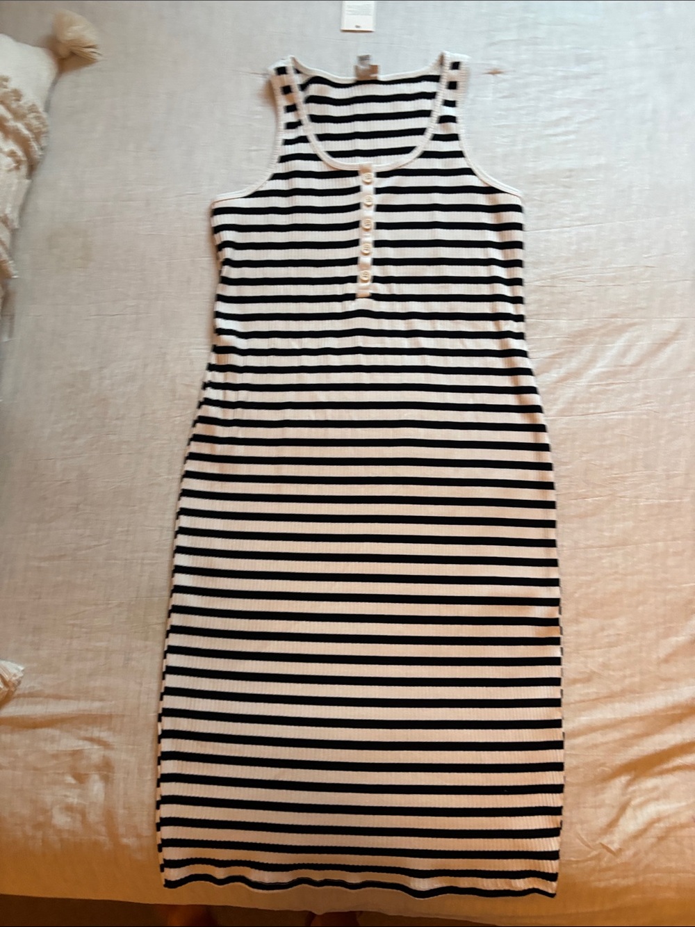 a new day Black & White Striped Ribbed Tank Midi Dress with Buttons Size Large
